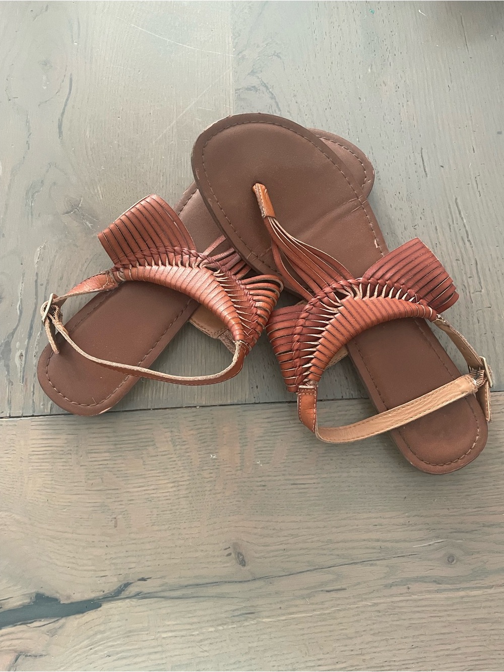 Women's Brown Woven Leather Slide Sandals